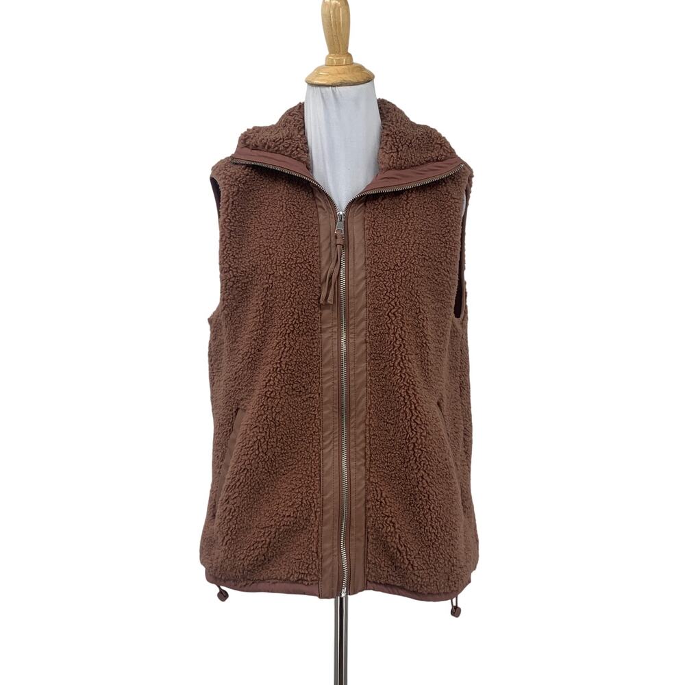Abercrombie & Fitch Vest Women S Small Blush Brown Soft Fleece Faux Leather Trim